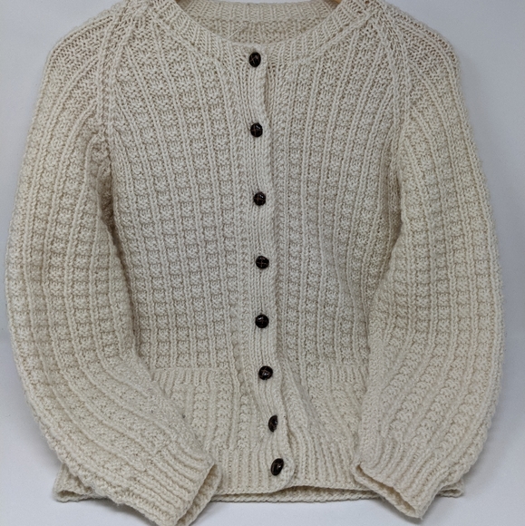 Sweaters - Hand Knitted Cardigan with Wood Like Buttons